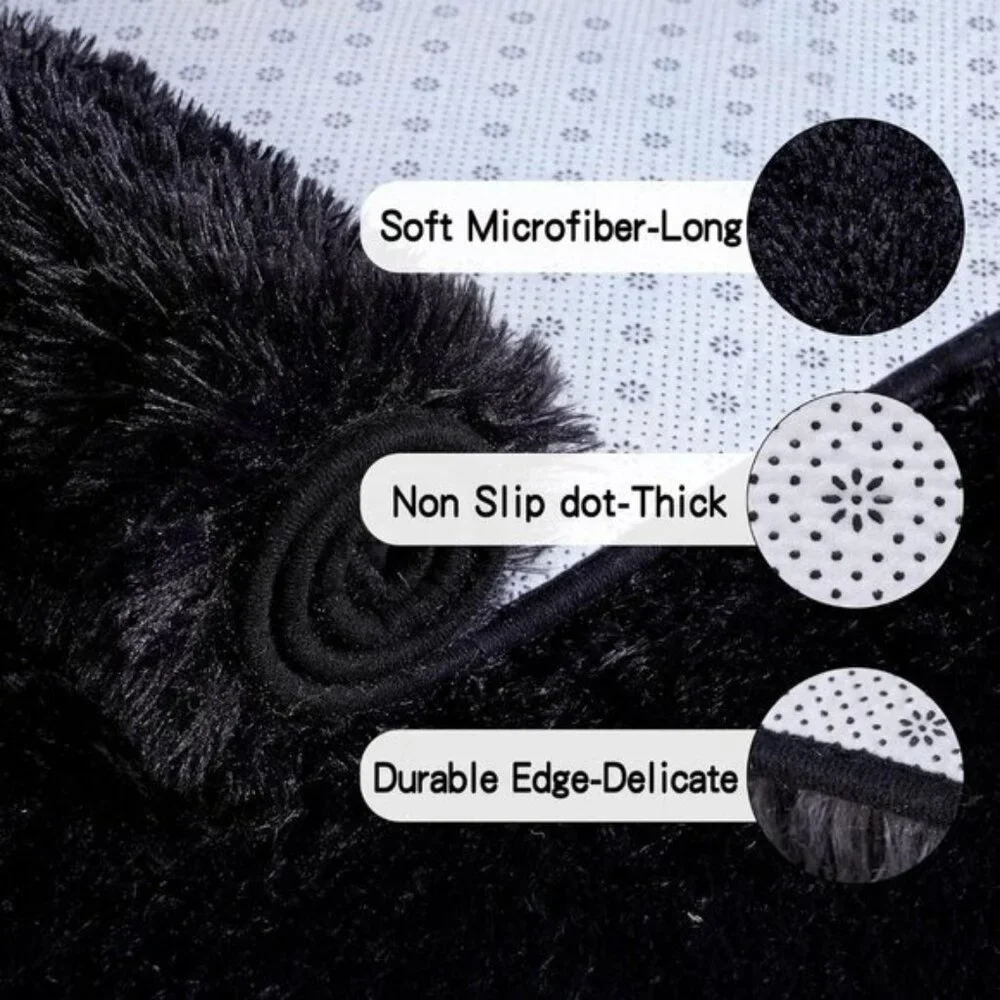 New 8x10 Black Shaggy Area Rug, Soft Washable Plush Carpet for Home & Room Decor